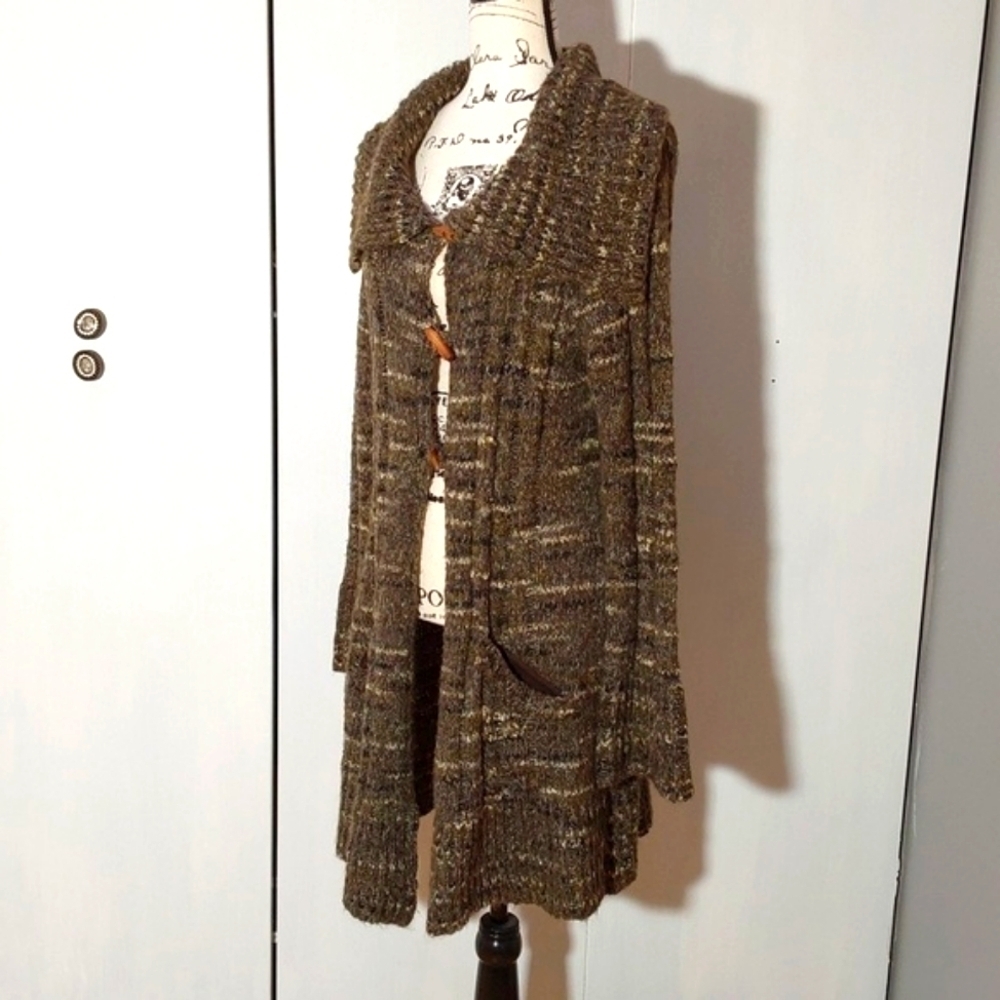 PrAna| Brown Button Longline Cardigan Cozy Mohair/Wool Pockets Boho Sz.Large